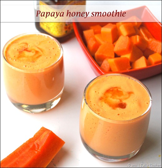 Papaya honey smoothie Raks Kitchen Indian Vegetarian recipes